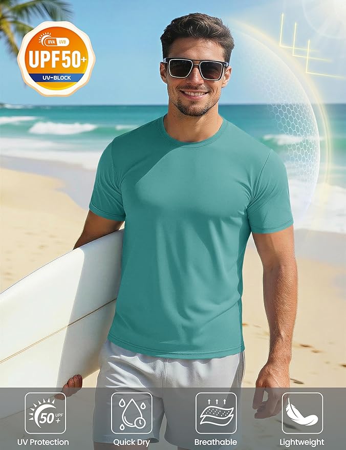 MAGCOMSEN Men's Short Sleeve UPF 50+ T-Shirt Quick Dry Workout Athletic Running Swim Tops Tee Rash Guard Performance Shirts