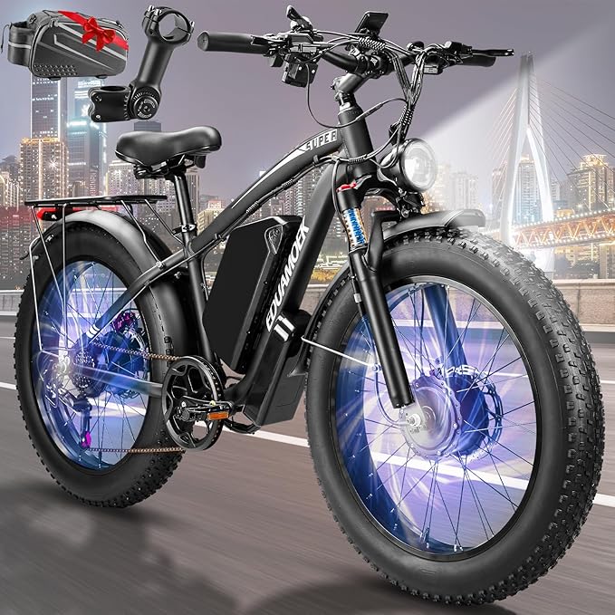 9000W-Peak 52V 34Ah 1768Wh Battery Dual-Motor-Ebike for Adults, 42-46MPH 105 Miles Range Fast-Ebike-Dual-Motor-Electric-Bike,24"*4.0" Men Fat-Tire-Electric-Bicycle Lockable Suspension