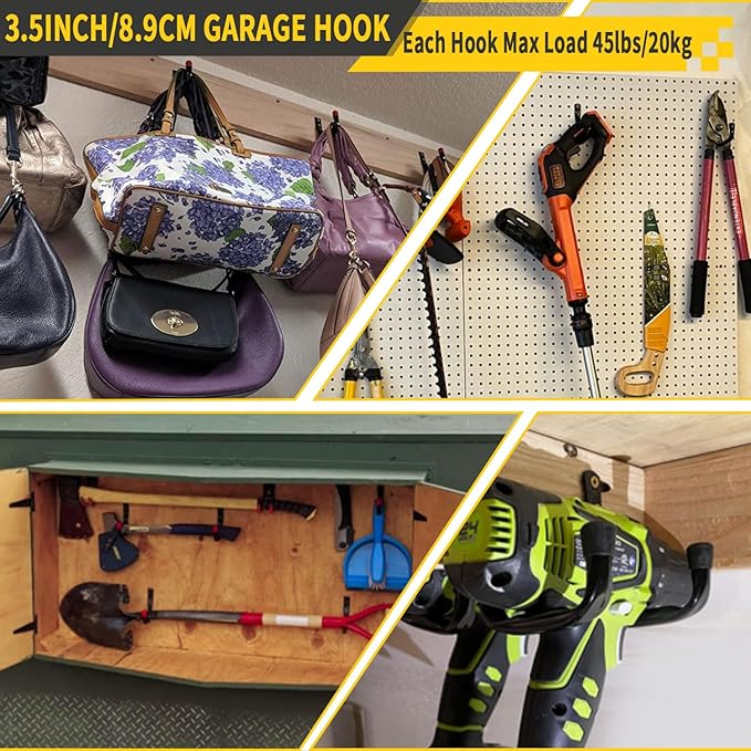 Overhead Garage Storage Rack 4 Pack with 4 Hooks, 66Lbs & 45Lbs Capacity, Heavy-Duty 444Lbs Total Garage Ceiling Storage System