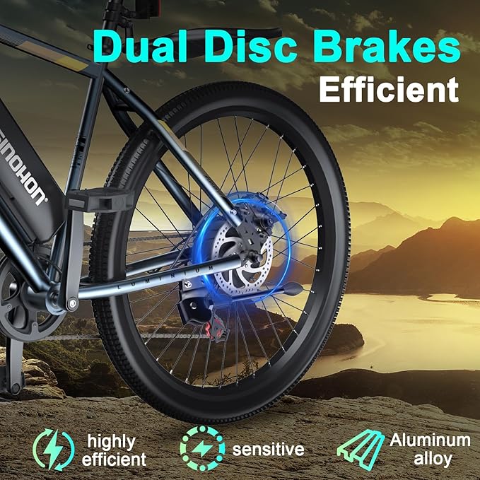 26" Electric Bike for Adults, E-Bike Commuter–500W Brushless Motor,375WH, 7-Speed, Front Suspension Fork, 20MPH Top Speed, 37+ Miles Long Range–Certified to UL 2849