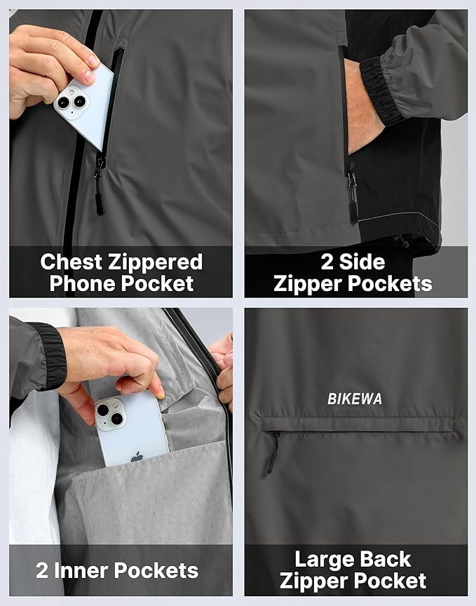 Bikewa Men's Cycling Rain Jackets Waterproof Running Bike Windbreaker Lightweight Packable Hooded Jacket