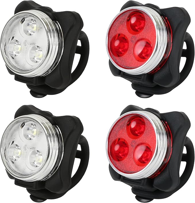 4PCS USB Rechargeable Bike Lights Set – Waterproof LED Front & Back Headlight and Rear Tail Light for Mountain Bicycle, 4 Modes Silicone Lighting Accessories, Plastic Bright Outdoor Night Riding Lamp