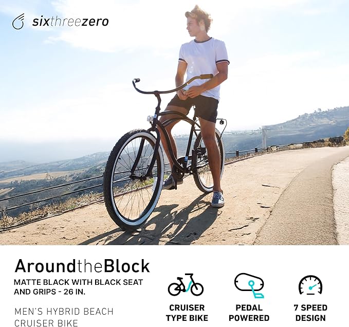 sixthreezero Around The Block Men's Beach Cruiser Bike, Hybrid Bicycle with Rear Rack, Multiple Speed and Color Options