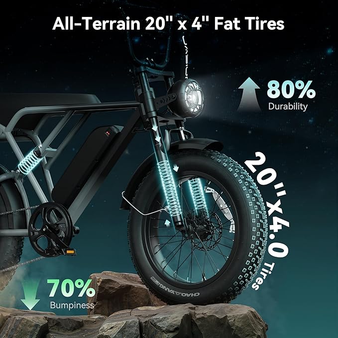 Jasion RetroVolt Electric Bike for Adults, 2000W/3000W Peak - 30/38MPH Electric Dirt Bike, 48V-52V, 13AH/20AH Battery, 70/90Miles Max Range Electric Motorcycle, 20'' X 4'' Fat Tire All-Terrain E-Bike