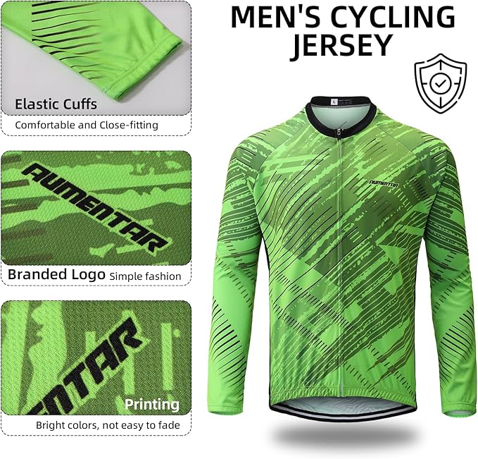 Men's Cycling Bike Jersey Long Sleeve - Moisture Wicking, Breathable, Quick Dry Biking Shirt Full Zipper