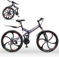 Outroad 26 Inch Folding Mountain Bike, 21 Speed Full Suspension High-Carbon Steel MTB Foldable Bicycle, Dual Disc Brake Non-Slip Folding Bikes for Adults/Men/Women, Black, Orange and Green