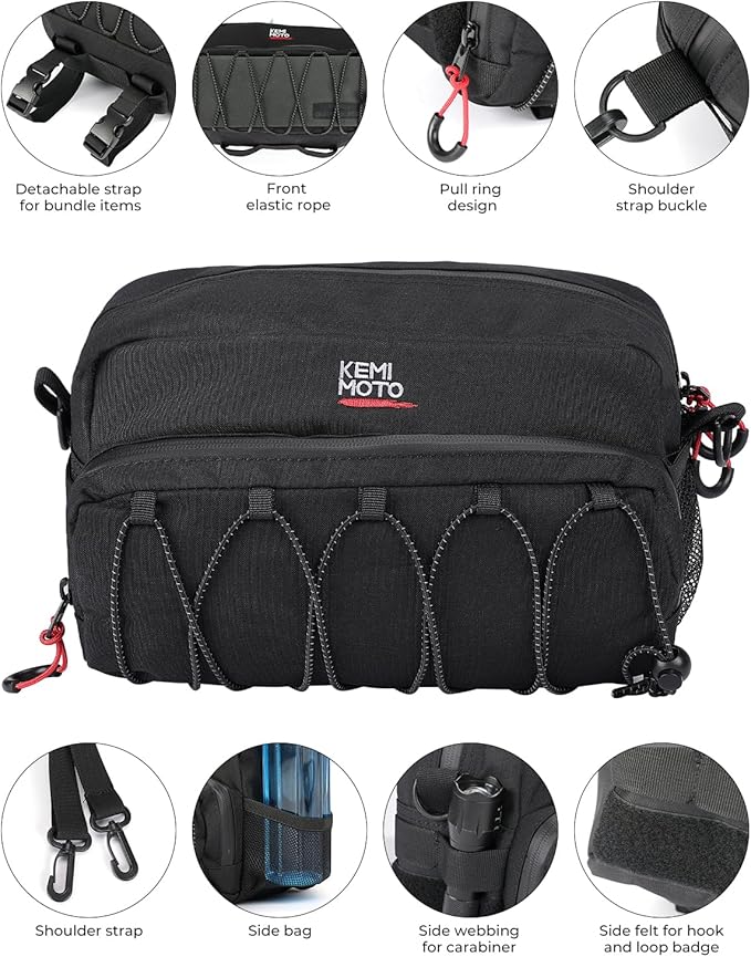 KEMIMOTO Motorcycle Handlebar Bag,Universal Tool & Crossbody Bag Dirtbike Storage Pouch for Front Fork Sissy Bar Compatible with Cruiser Softail Dyna Sportsters Rebel Cruiser 4.5L