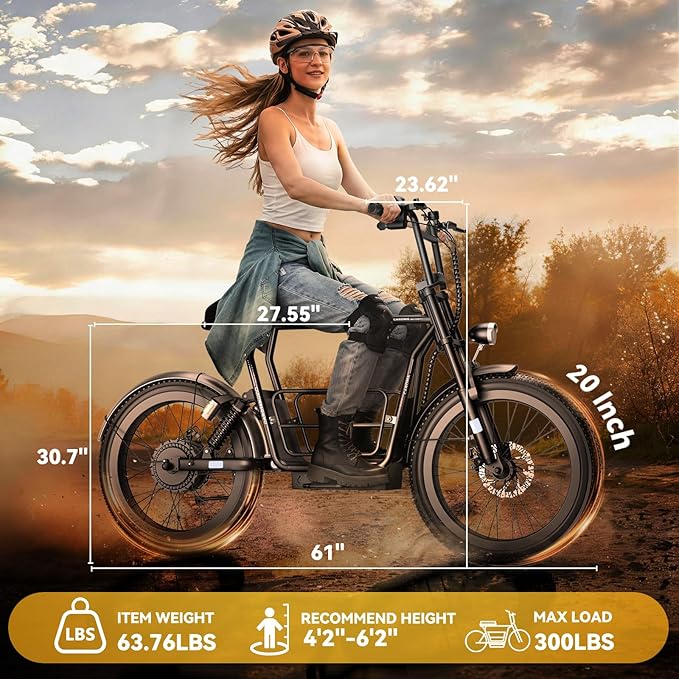 Caroma Peak 1200W/1000W/800W/500W Electric Scooter with Seat,16"/20" Fat Tire Ebike All-Terrain,Max 30Miles&20MPH Electric Scooter Adults,Electric Motorcycle Adults with Storage Basket for Cargo&Pets