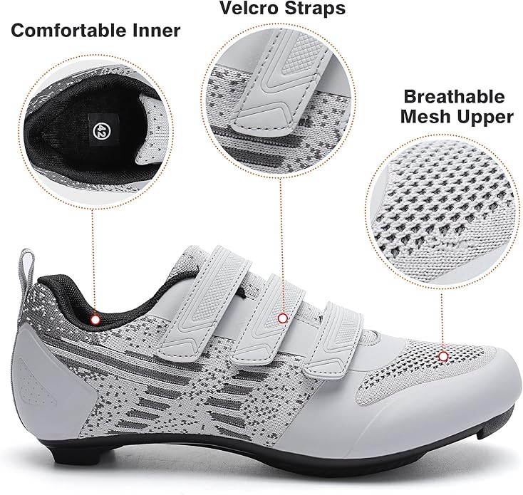 Unisex Road Bike Cycling Shoes Compatible with Peloton Shimano SPD Bike Riding Shoes for Men Women, 3 Straps, Pre-Installed Delta Cleats for Indoor Outdoor Cycling Biking