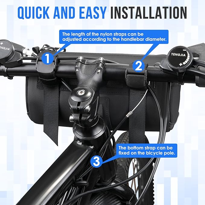 WOTOW Bike Handlebar Bag Waterproof - Bicycle Handlebar Roll Bag with Large Reflective Area, Bike Front Pouch with Waterproof Zipper Shoulder Strap Removable Straps for Cycling (Cylinder, 2.4L)