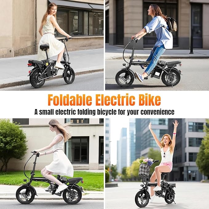 Foldable Electric Bike for Adults，23MPH & 38Miles Long Range Electric Bicycles，500W Motor 48V/12Ah Battery，14" Folding Mini ebikes for Teens，3-Speed & PAS Mode， Commuter City Certified E-Bike