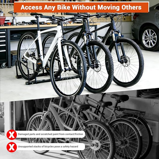 Bike Rack Floor Stand Parking for 3 Bikes,Ideal Bike Storage Organizer for Mountain & Road Bikes with 22-28" Wheel Stand & 2.2" Tire Width, Bike Stand for Garage/Indoor/Outdoor