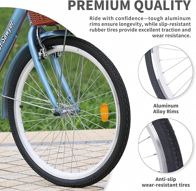 24/26 Inch Adult Comfort Bike for Women, Women Commuter Bicycle Single Speed with Rear Rack and Basket, Comfortable City Bikes Ergonomic Upright Design for Women, Men and Teens