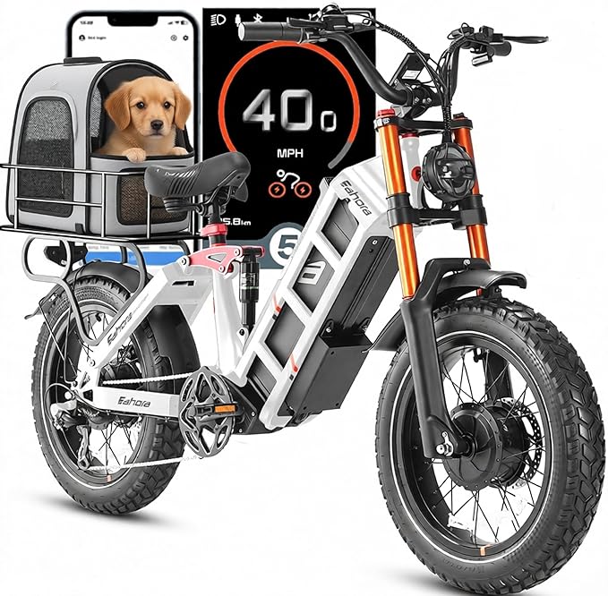 [2026] eAhora Juliet Pro 2 Electric Bike for Adult, 5400W/1200W | Dual Motor | 43Mph/31 Mph | 70Ah/60Ah 200+Miles Long Range | 20 Inch Fat Tire | for Commute | Delivery | Women