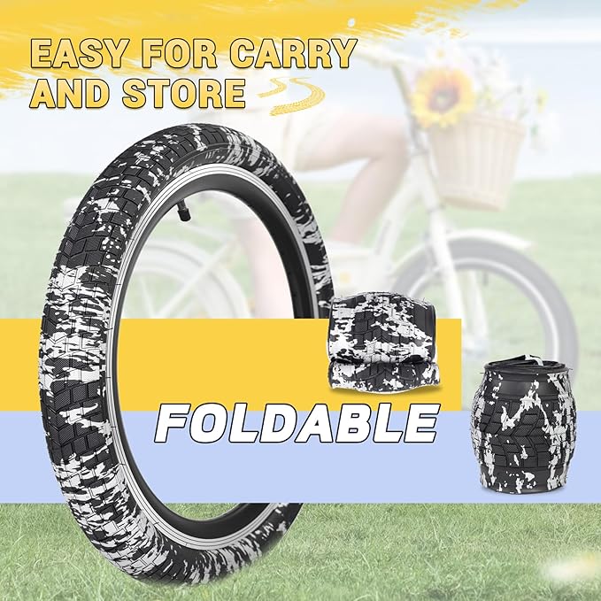 12/16/20x2.125 Bike Tires 1/2 Pack 12/16/20 Inch Kids Folding Replacement Tire/Tube Suitable for Tires 12/20x2.1 12/16/20x2. 125 12/20x2.25, Multiple Colors