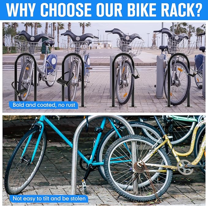2-3 Bike Capacity U Bike Rack Commercial Bicycle Rack 33" L Heavy Duty Galvanized Steel Bicycle Organizer Ground Parking Stand for Outdoor Garages Streets Yards Parks Schools Sidewalks