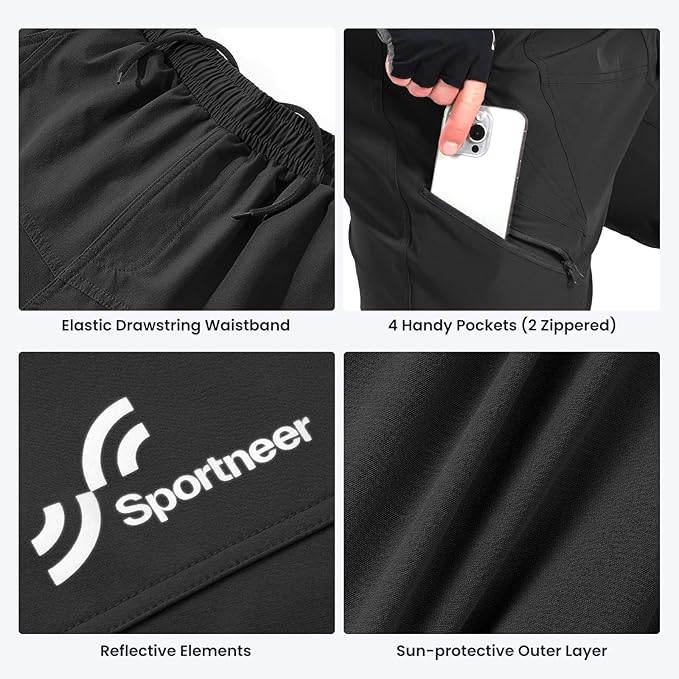 Sportneer Bike Shorts for Men: 3D Padded Lightweight Riding Biking Cycling Mountain Bike Shorts for Men with Zipper Pockets