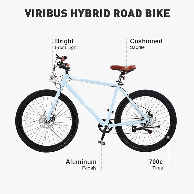 VIRIBUS Hybrid Bikes, 28 inch Mens Hybrid Bicycle 7 Speed with Lightweight Aluminum Frame & Disc Brakes, 700C Retro Vintage Adult Bike for Tall Men & City Commuters, 85% Pre-Assembled