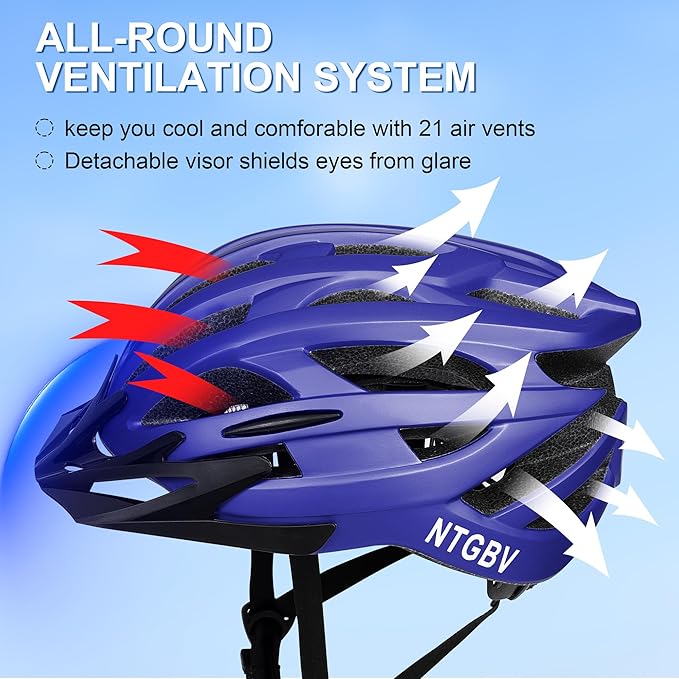 Adult Bike Helmet for Men/Women with Helmet Bag 2 Removable Moisture-Wicking Liners & Visors Lightweight Shockproof Adjustable Design CPSC 1203 & EN 1078 Safety Certified for Road/Commute/MTB