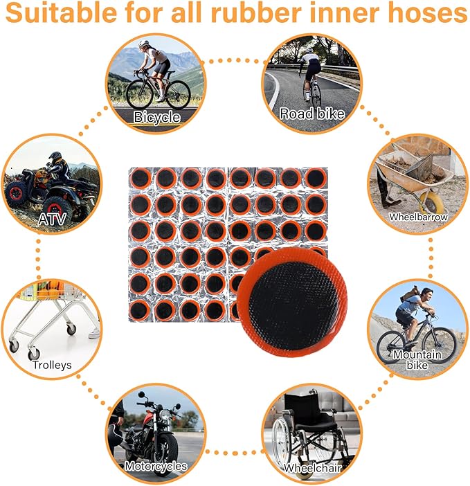 Giantree 96Pcs Rubber Bike Tire Patches, Rubber Patch Outdoor Cycling Bicycle Tire Tool, Bicycle Inner Tube Puncture Patch for Motorcycle BMX Cycling MTB Road Mountain Bicycle A3 (Without Glue)