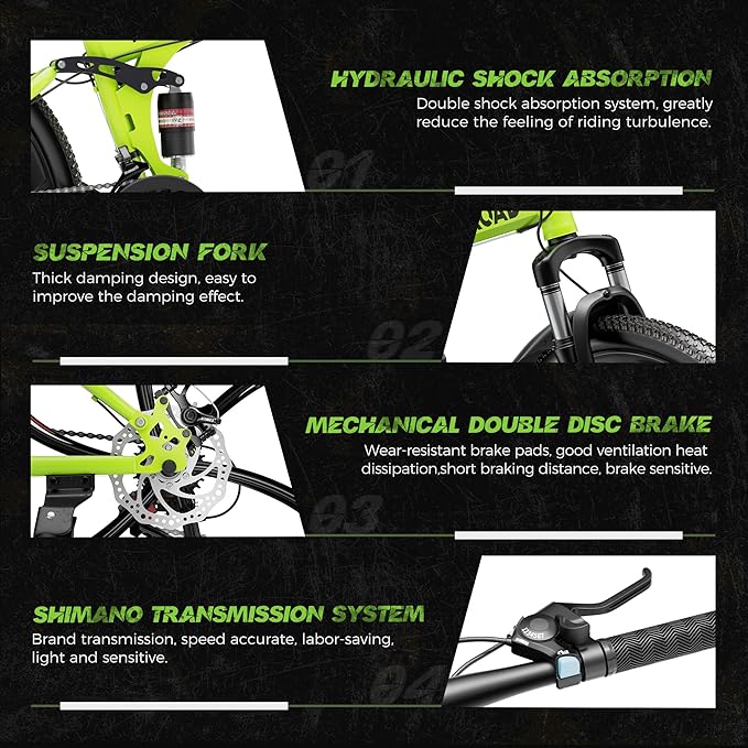 26 Inch Adult Folding Mountain Bike, 21 Speed Foldable Bicycle with Full Suspension, High Carbon Steel Frame, Folding Bikes for Men/Women/Teen, Dual Disc Brake