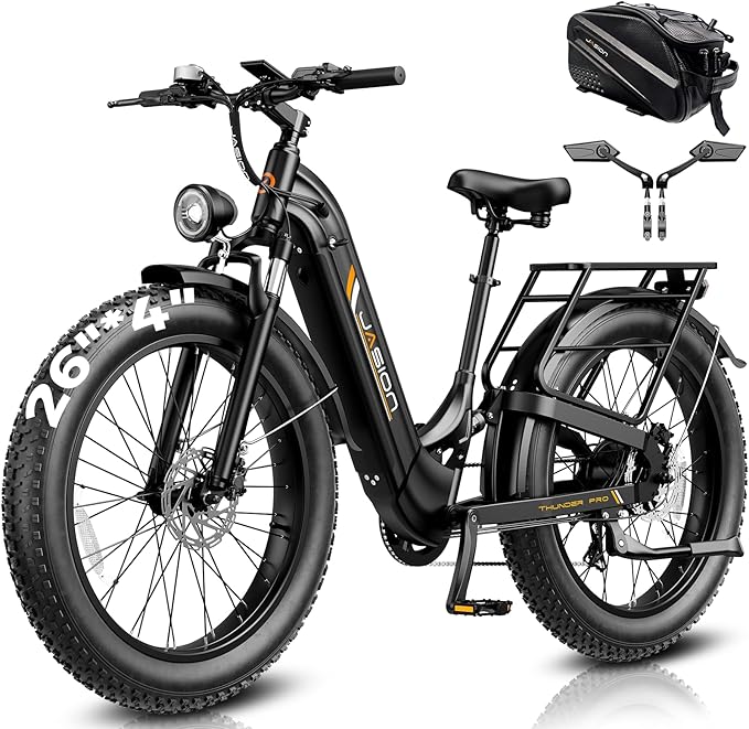 Jasion Thunder/PRO/ST Electric Bike,2000W/1800W Peak Ebikes for Adults,26''Fat Tire Best Ebike for Men,90/80 Miles with 1040Wh/864Wh Battery,35/30+MPH Max Speed Bicycles,500/400LB Capacity