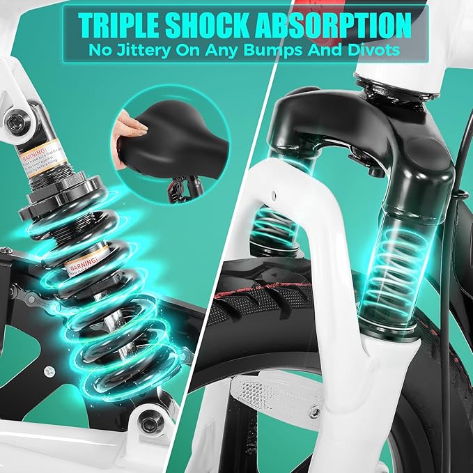 ANCHEER Folding Electric Bike for Adults, 374Wh Ebike, 20MPH Electric Bikes, 14" Foldable Electric Bicycle, 20-50 Miles Electric Bikes, E Bike, LCD Display, Dual Suspension, UL2849 Compliant