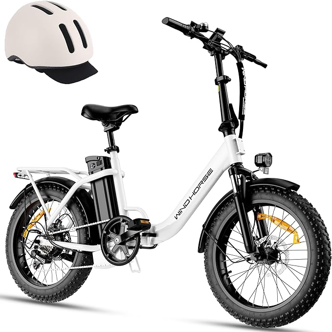 WINDHORSE 20" Foldable Electric Bike, 983W Peak Motor, 20MPH, 40–70 Miles, 48V 748.8Wh Removable UL Battery, Front Suspension, Fat Tire E-Bike for Commuting, Beach, All -Terrain | Adults & Teens