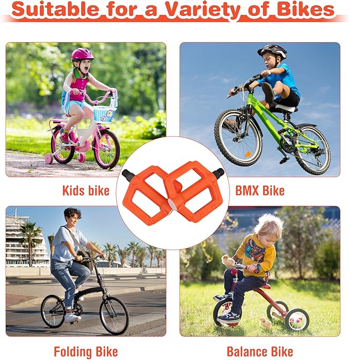 ZUKKA Bike Pedals 1/2-Inch Bike Pedals Non-Slip Kids Bike Peals with Reflective Strips on Sides Multiple Color for Mountain Bike Kid Bike Freestyle BMX Bike