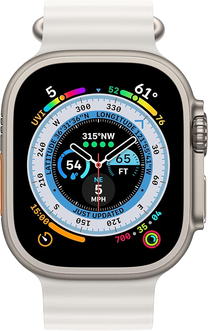 Apple Watch Ultra [GPS + Cellular 49mm] Titanium Case with White Ocean Band, One Size (Renewed)