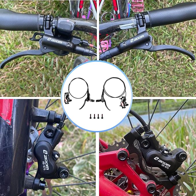 Z00M HB876 4-Pistons Hydraulic Disc Brake Set, MTB Hydraulic Brakes Left Front 850mm Right Rear 1450mm Bicycle Hydraulic Brake Kit for eBike, Mountain Bike, Road Bike, Fat Bike(Pre-Bled)