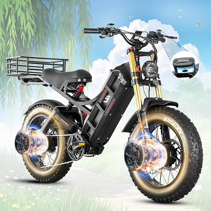 eAhora Romeo Pro/Ⅱ Electric Bike - 2025 34-40MPH 2500W Adults 52V/60Ah 200Mile Long Range Electric Bike, 20"*4.5 Fat Tire Fast Mountain E-Bike Off-Road Full Suspension Electric Bicycle for Men Women