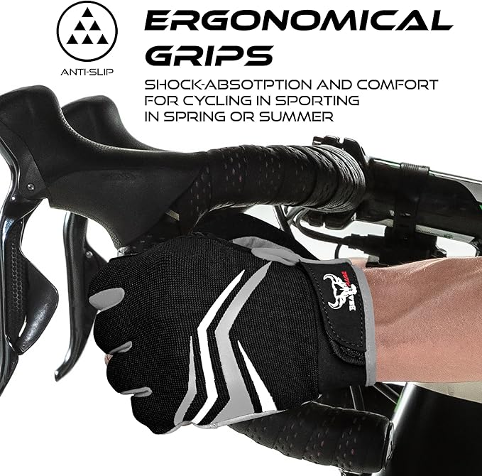 BEAST RAGE Full Finger Cycling Gloves with Padding for Men Women, Anti-Slip, Shock Absorbing, Breathable, Touchscreen Mountain Bike Gloves for BMX, MTB Riding, Road Racing, Bicycle