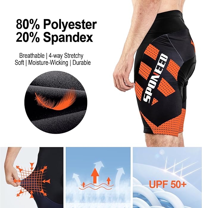 sponeed Men's Cycling Shorts Padded Bicycle Riding Pants Bike Biking Clothes Cycle Wear Tights