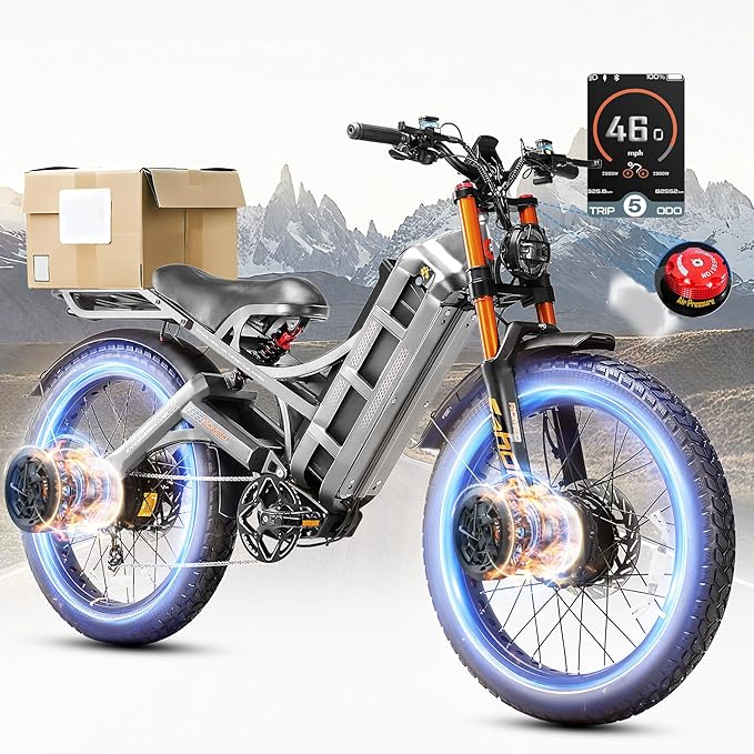 eAhora 2025 Latest Romeo Pro 3/2/Pro 5600W/50Mph 4000W/46Mph Dual Motor Electric Bike for Adults, 60V/80Ah 52V/70Ah 250+Miles Long Range Ebike 26''*4.0 Fat Tire Full Suspension Off-Road Ebike, UL2849