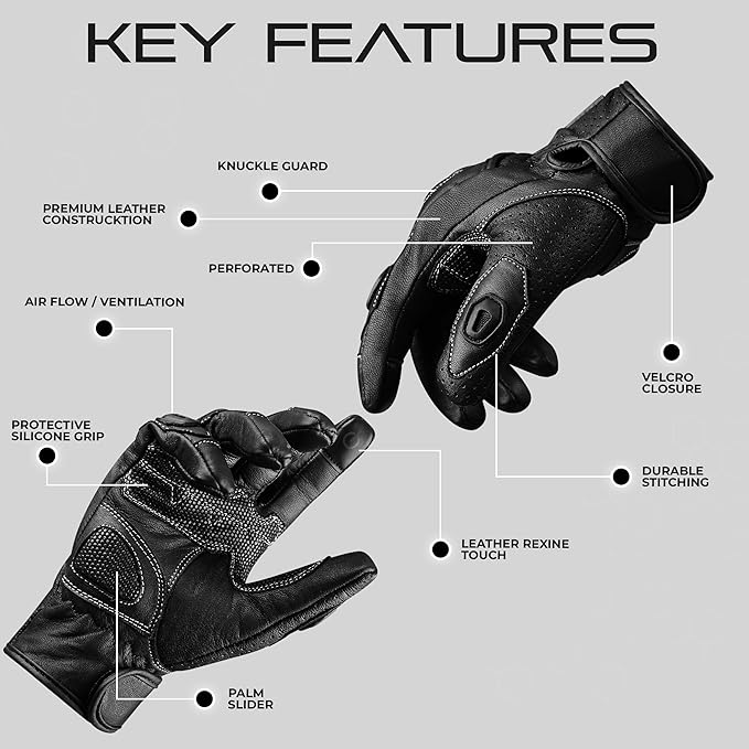 Motorcycle Gloves for Men and Women – Motorbike Powersports Racing Gloves with Hard Knuckle, Anti-Slip Palms, and Touchscreen Perfect for BMX ATV MTB Riding, Dirt Bike, Road Racing