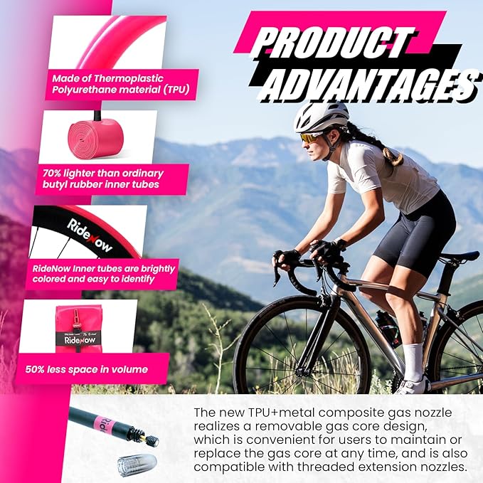 Ridenow 4-Pack Bike Inner Tube for 700/18C-28C, 700/18C-32C with 65/85 mm Metal &TPU Presta Valves for Road Bikes, Super Light Puncture Resistant Bicycle Inner Tube(Include Patch Repair Kits)