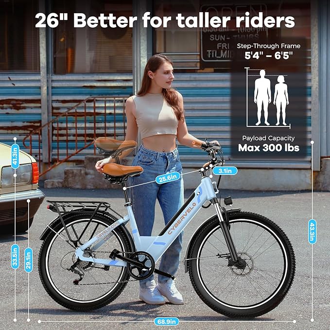 Aelith 26" Electric Bike for Adults – Powerful 1000W Motor, 48V Removable Battery, 7-Speed, Front Suspension & LCD Display – Commuter and Mountain EBike for Women