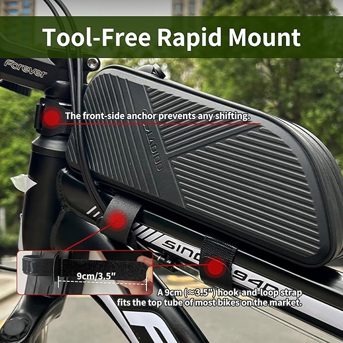 Waterproof Top Tube Bike Bag for Mountain Bikes, Large Capacity Front Triangle Storage Pouch with Reflective Stripes, Protect Your Phone, Money and Other Valuable Items