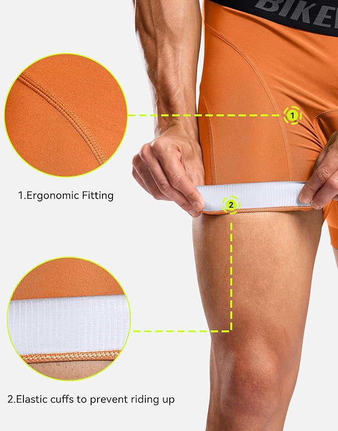 Bikewa Men's Cycling Underwear with Anti-Slip Leg Grips 4D Padded Bike Shorts MTB Liner for Bicycle Biking Riding