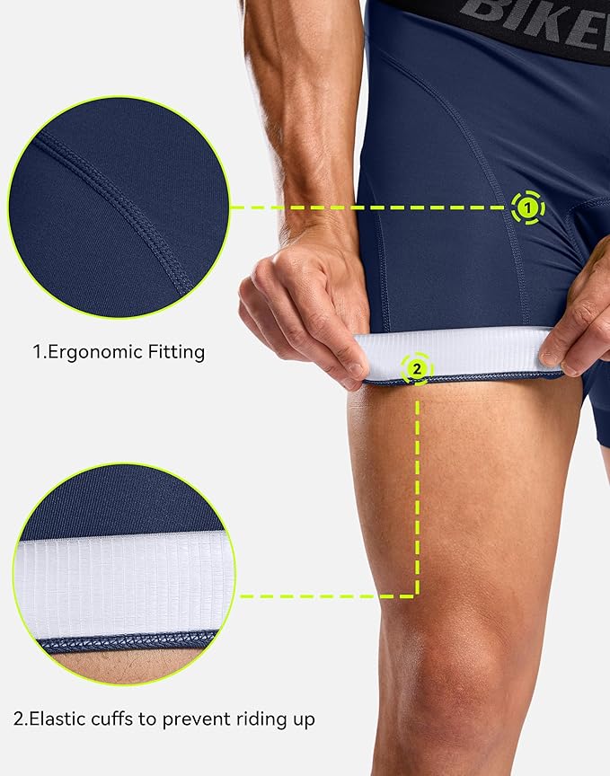 Bikewa Men's Cycling Underwear with Anti-Slip Leg Grips 4D Padded Bike Shorts MTB Liner for Bicycle Biking Riding