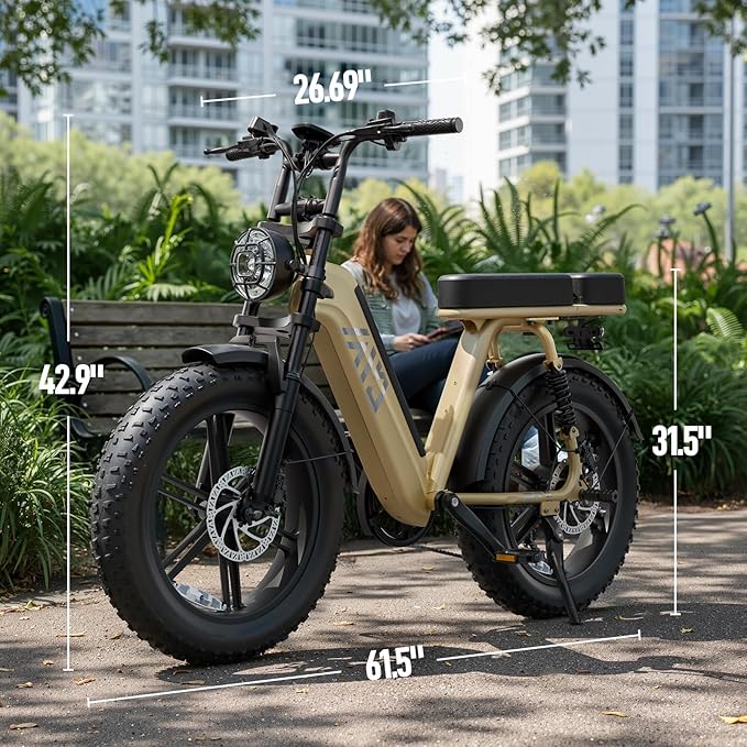 TST Electric Bike for Adults, 1500W Peak Motor Ebike with 48V 15Ah Built-in Battery, 60 Miles Range 28 MPH Electric Bike, 20" Fat Tire E Bike with 7 Speed