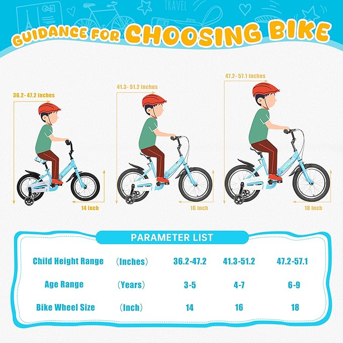 14/16/18 Inch Folding Kids Bike with Training Wheels, Gifts for Girl&Boy Age 3-10 Years, Toddler Bike with Dual Brakes for Beginners, Multi-Color