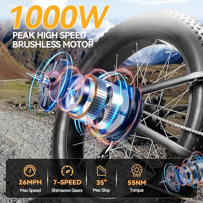 ZNH Electric Bike for Adults, 1000W Peak Motor 28MPH Mountain Ebike, 48V 13Ah Removable Battery Up to 65 Miles, 26" Electric Bicycle with 21-Speed Gear & Front Suspension, UL 2849 Certified