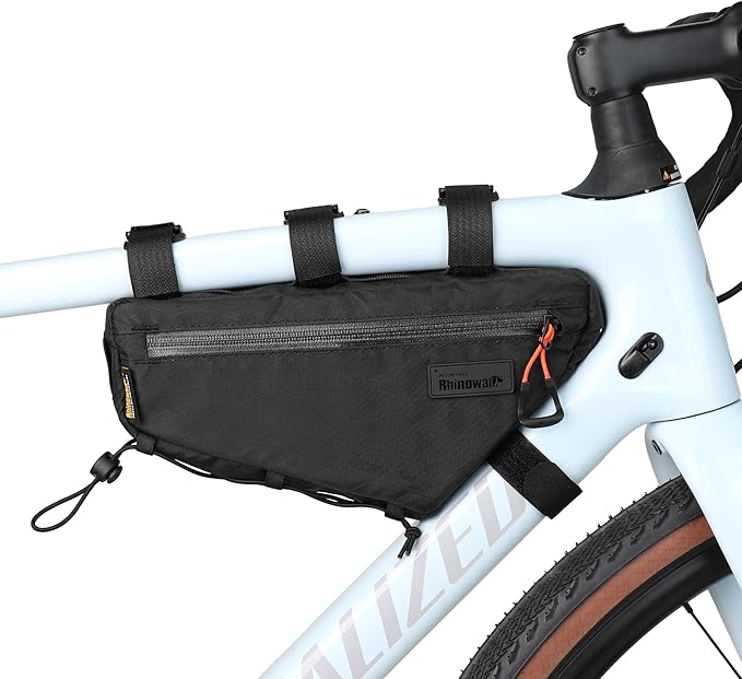 Rhinowalk Bike Triangle Frame Bag 1.7L, Waterproof Tool & Gear Bag with YKK Zippers, Cable Port & Pump Holder, Slim Fit – Black