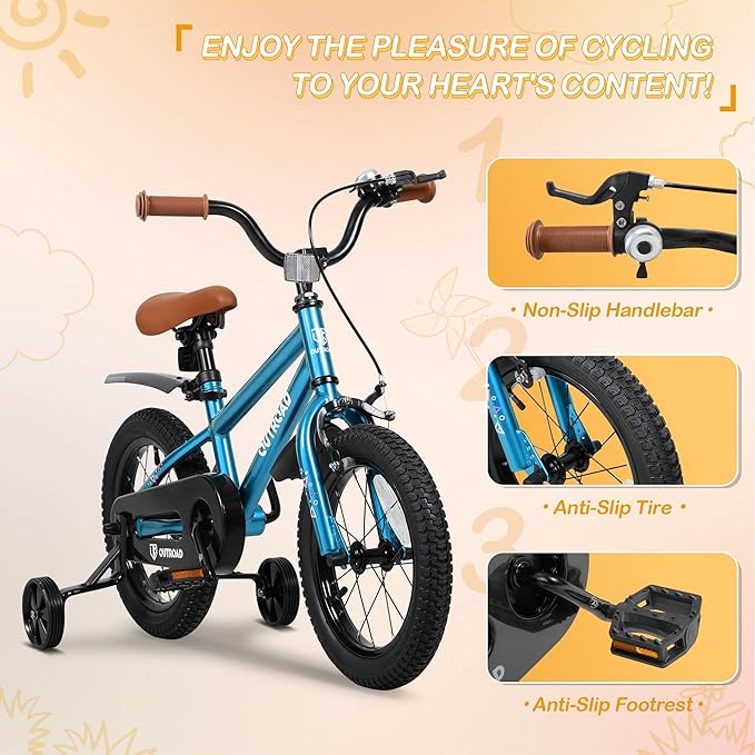 Outroad Kids Bike for Boys Girls Age 3-9 Years Old, 14 16 18 Inch Kid's Bike with Training Wheels, Children Bicycles for Toddler, Blue and Red