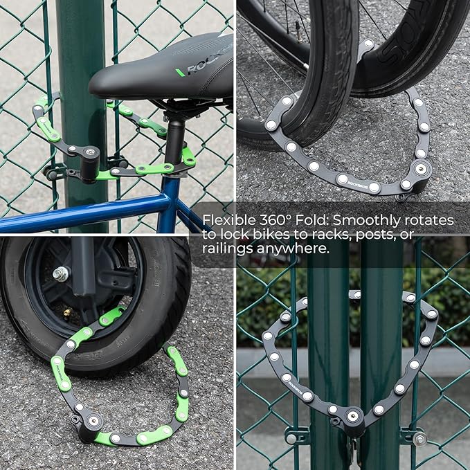 ROCKBROS Folding Bike Lock for Bicycle Scooter Ebike, Anti-Theft Foldable Steel Bicycle Lock with Keys, Mounting Bracket & Straps, 27in 1.32lbs