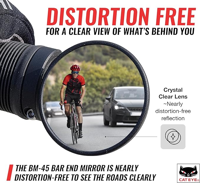 CATEYE BM-45 Bar End Mirror – Ultra Compact Mirror for Road, MTB and Gravel Bikes, Durable Aluminum with Scratch-Resistant Glass, Visibility and Safety for Cyclists