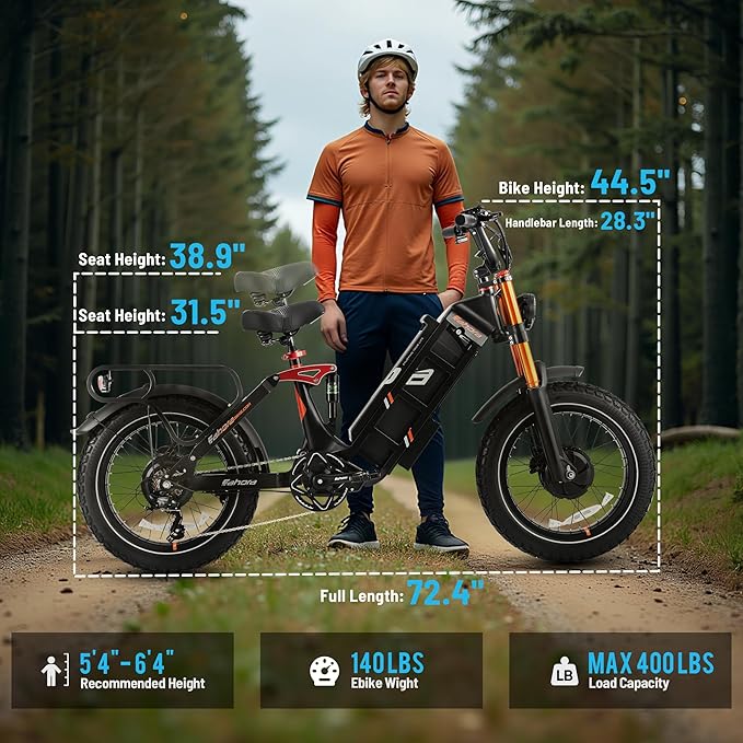 2026 eAhora Juliet Pro 2 EBike - Dual Motor 5400W/1200W 30-43MPH 60V 70Ah 200Mile Long Range Electric Bike for Adults, 20'' Fat Tire Fast Electric Mountain Bike Full Suspension Electric Bicycle