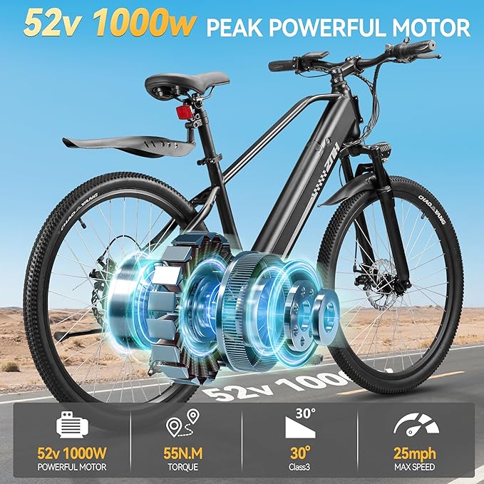 ZNH Electric Bike for Adults, 1000W Peak Motor 28MPH Mountain Ebike, 48V 13Ah Removable Battery Up to 65 Miles, 26" Electric Bicycle with 21-Speed Gear & Front Suspension, UL 2849 Certified